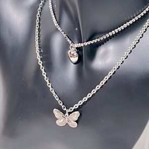 New Silver Tone Butterfly & Heart Fashion Necklace